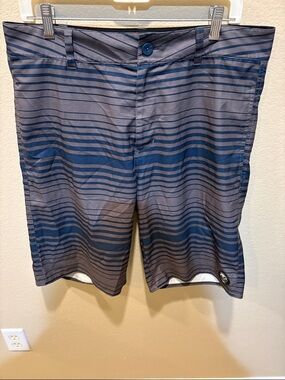 Vans Men's Navy and Gray Striped Athletic Shorts-Size 34